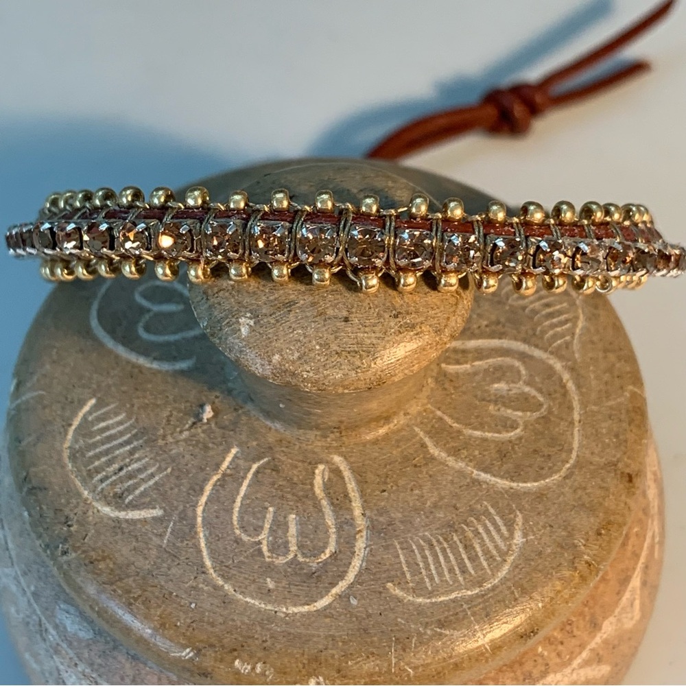 NEW - Leather and Gold Crystal Chain Bracelet.